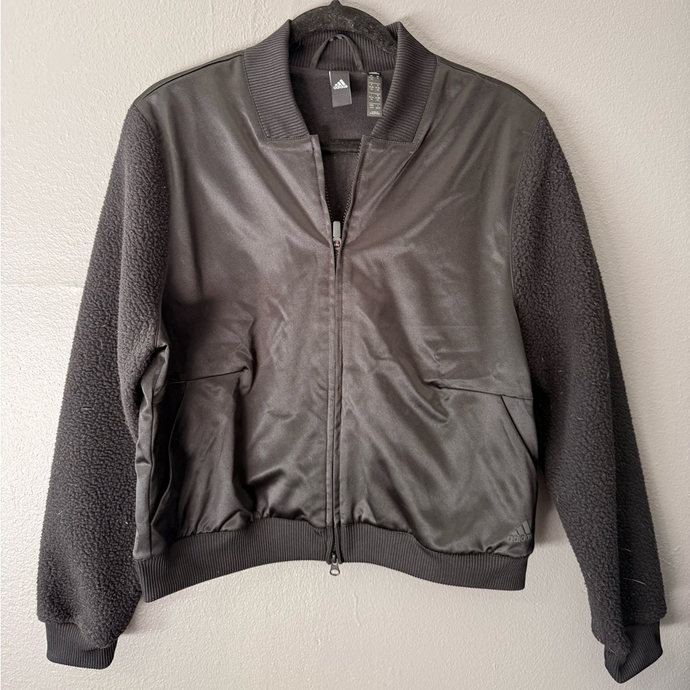 Adidas Black Satin & Fleece Zip Up Track Jacket M